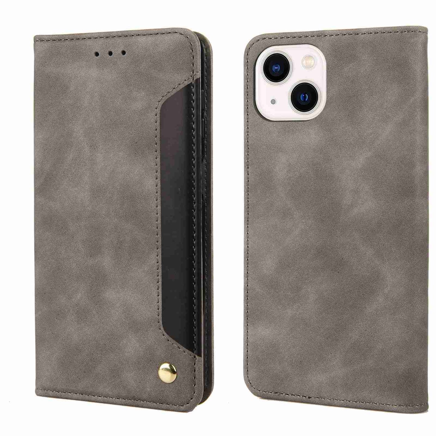 ELECTROPRIME For iPhone 15 Skin Feel Splicing Leather Phone Case(Grey)