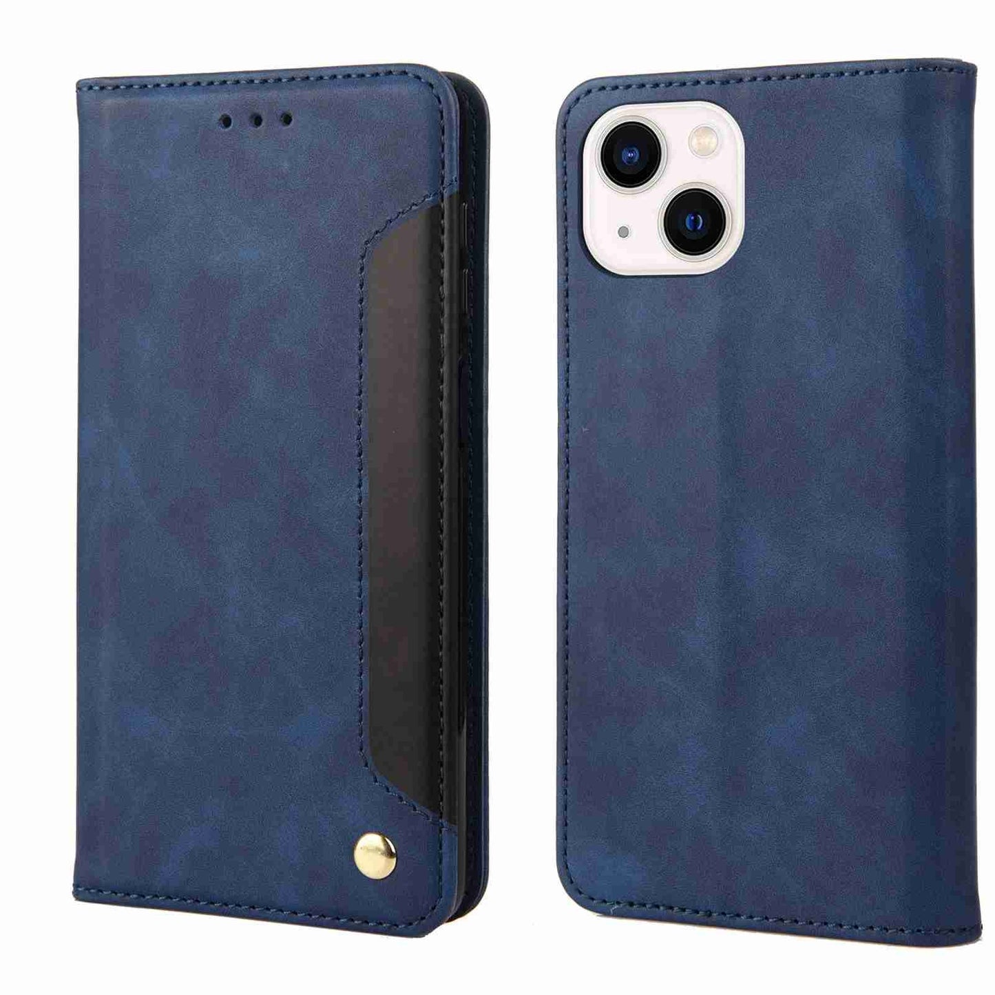 ELECTROPRIME For iPhone 15 Skin Feel Splicing Leather Phone Case(Blue)