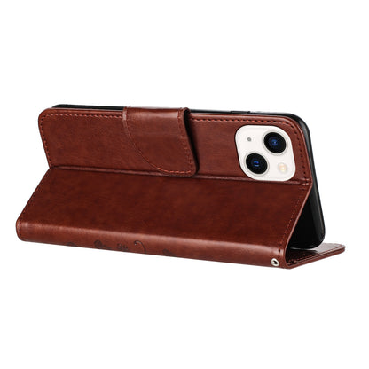 ELECTROPRIME For iPhone 15 Butterfly Flower Pattern Flip Leather Phone Case(Brown)