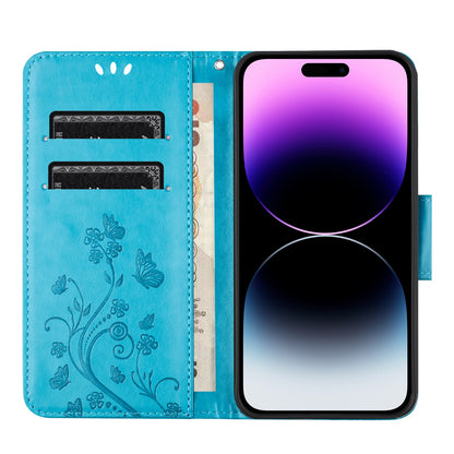ELECTROPRIME For iPhone 15 Butterfly Flower Pattern Flip Leather Phone Case(Blue)