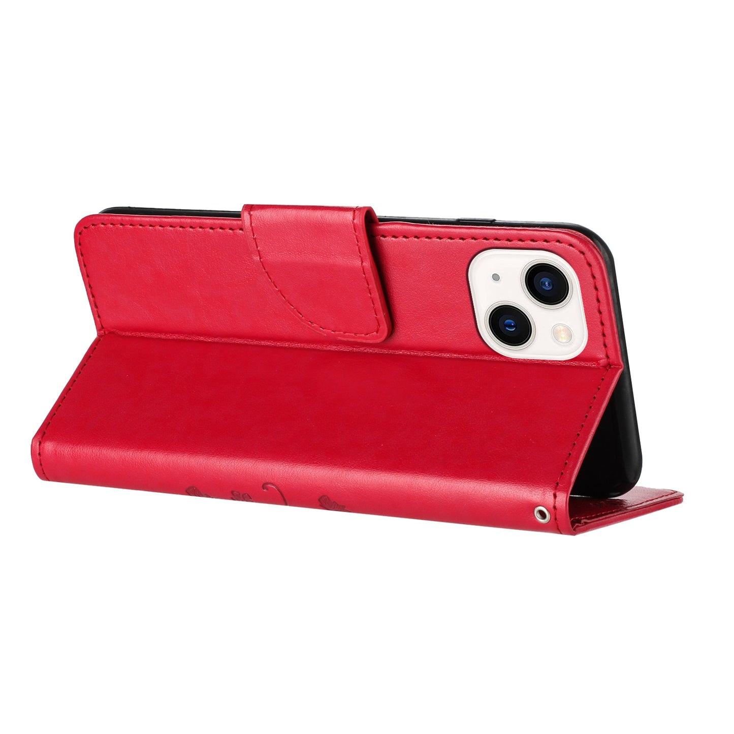 ELECTROPRIME For iPhone 15 Butterfly Flower Pattern Flip Leather Phone Case(Red)