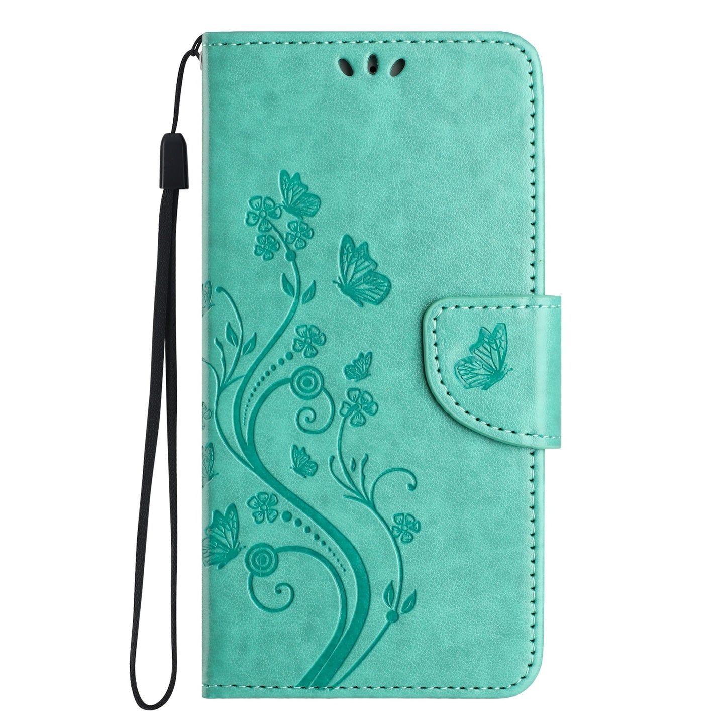 ELECTROPRIME For iPhone 15 Butterfly Flower Pattern Flip Leather Phone Case(Green)
