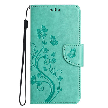 ELECTROPRIME For iPhone 15 Butterfly Flower Pattern Flip Leather Phone Case(Green)