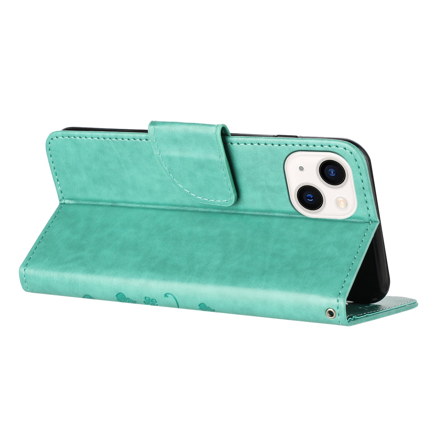 ELECTROPRIME For iPhone 15 Butterfly Flower Pattern Flip Leather Phone Case(Green)