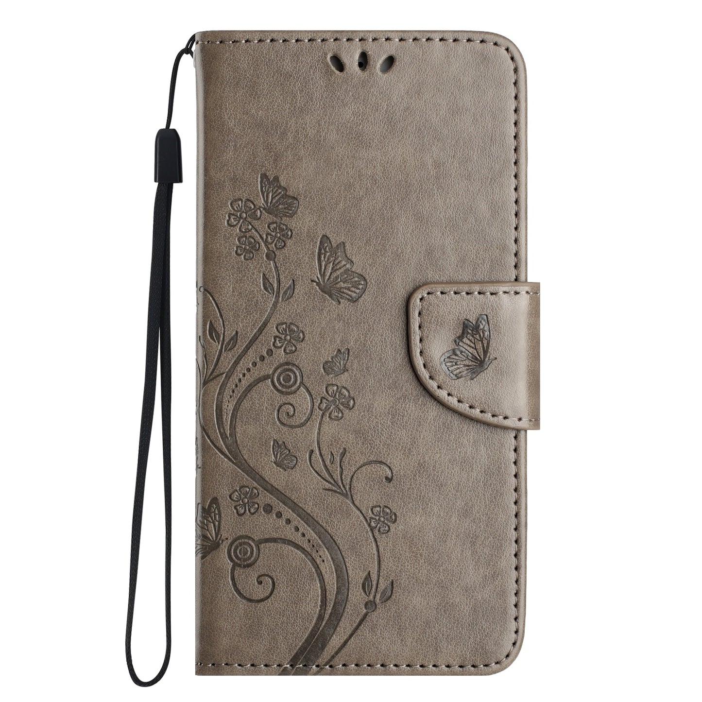 ELECTROPRIME For iPhone 15 Butterfly Flower Pattern Flip Leather Phone Case(Grey)