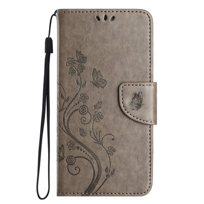 ELECTROPRIME For iPhone 15 Butterfly Flower Pattern Flip Leather Phone Case(Grey)