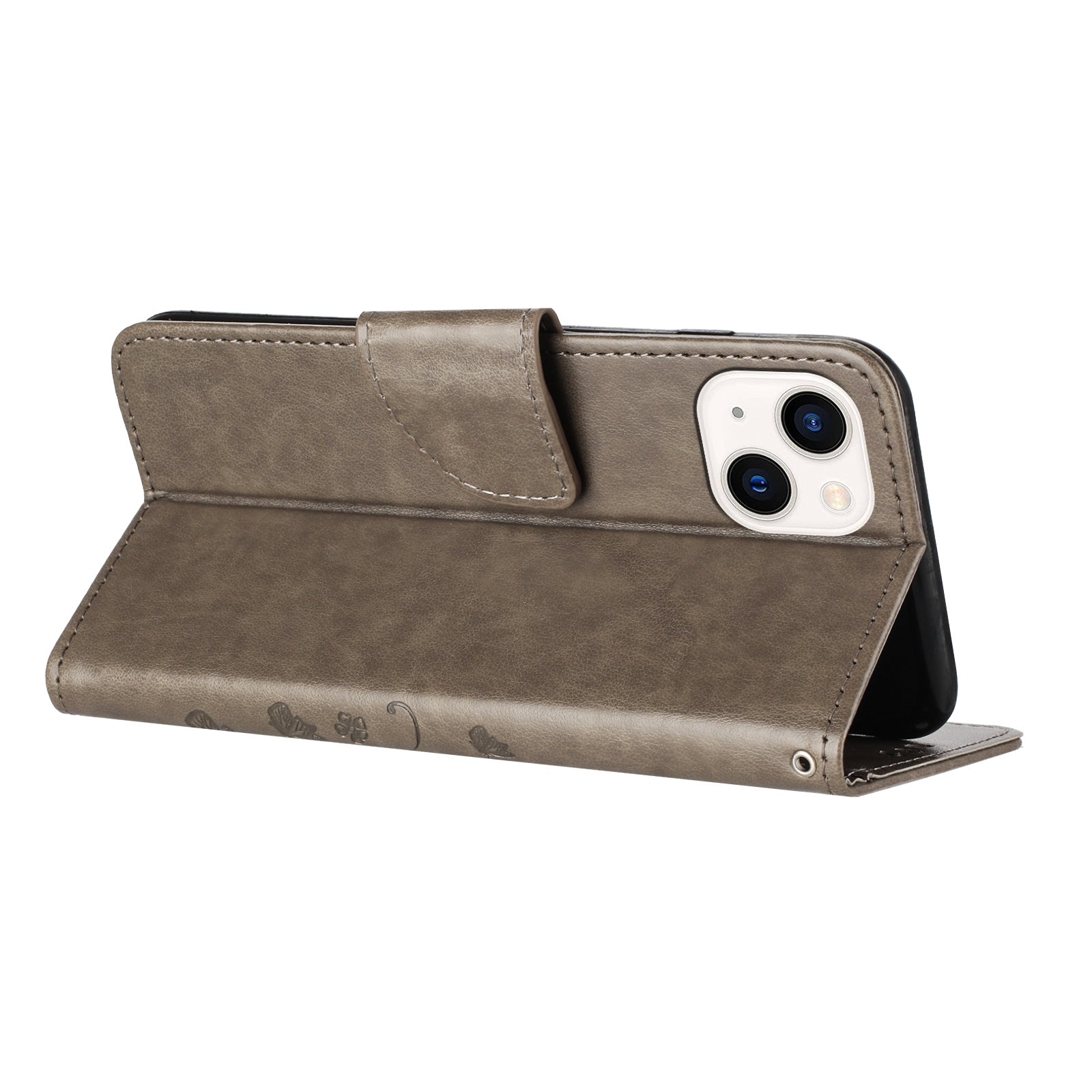 ELECTROPRIME For iPhone 15 Butterfly Flower Pattern Flip Leather Phone Case(Grey)