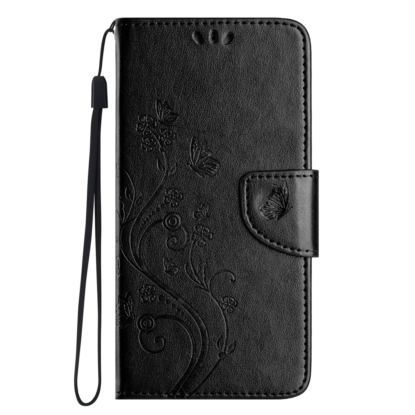 ELECTROPRIME For iPhone 15 Butterfly Flower Pattern Flip Leather Phone Case(Black)