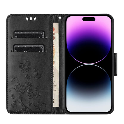 ELECTROPRIME For iPhone 15 Butterfly Flower Pattern Flip Leather Phone Case(Black)