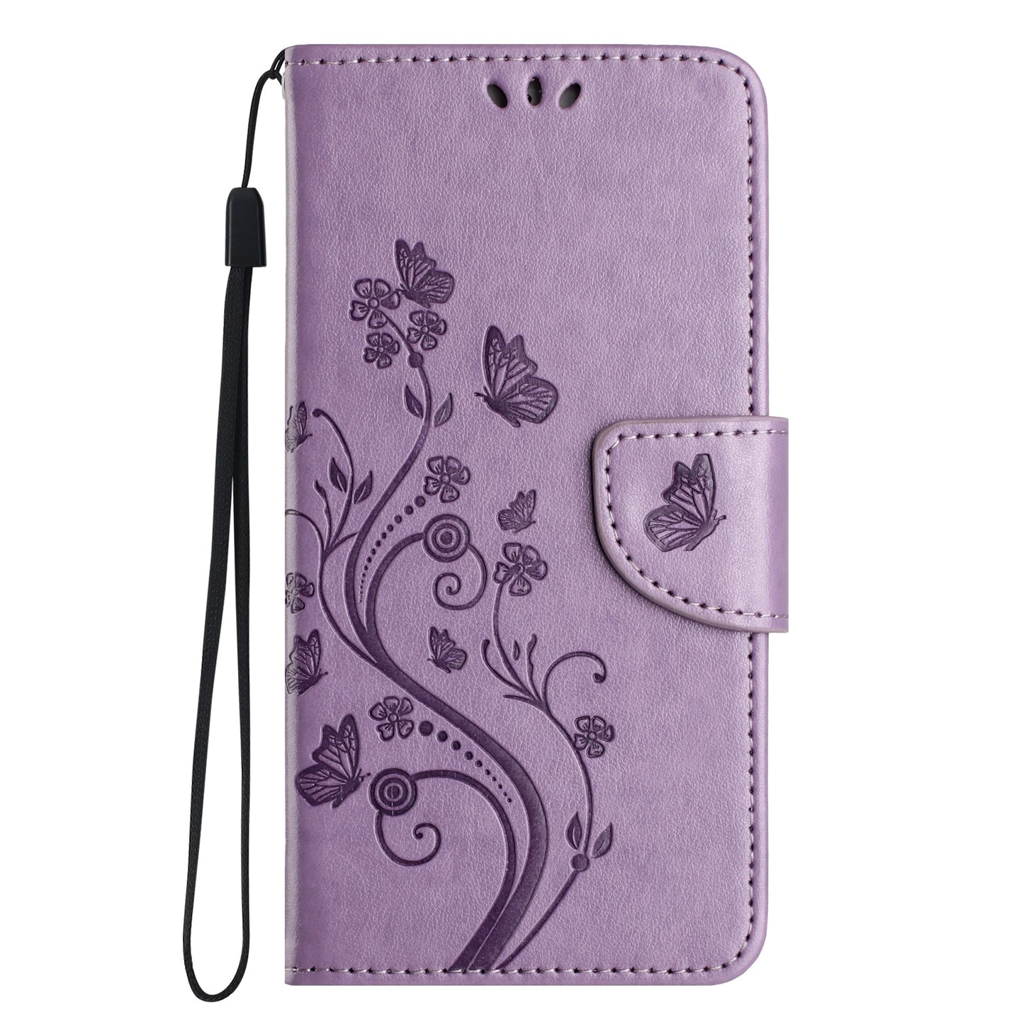 ELECTROPRIME For iPhone 15 Butterfly Flower Pattern Flip Leather Phone Case(Light Purple)
