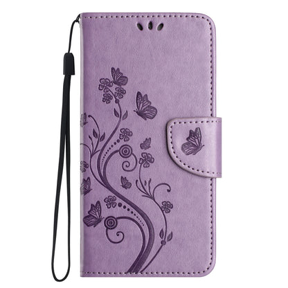ELECTROPRIME For iPhone 15 Butterfly Flower Pattern Flip Leather Phone Case(Light Purple)