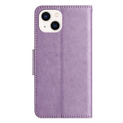 ELECTROPRIME For iPhone 15 Butterfly Flower Pattern Flip Leather Phone Case(Light Purple)