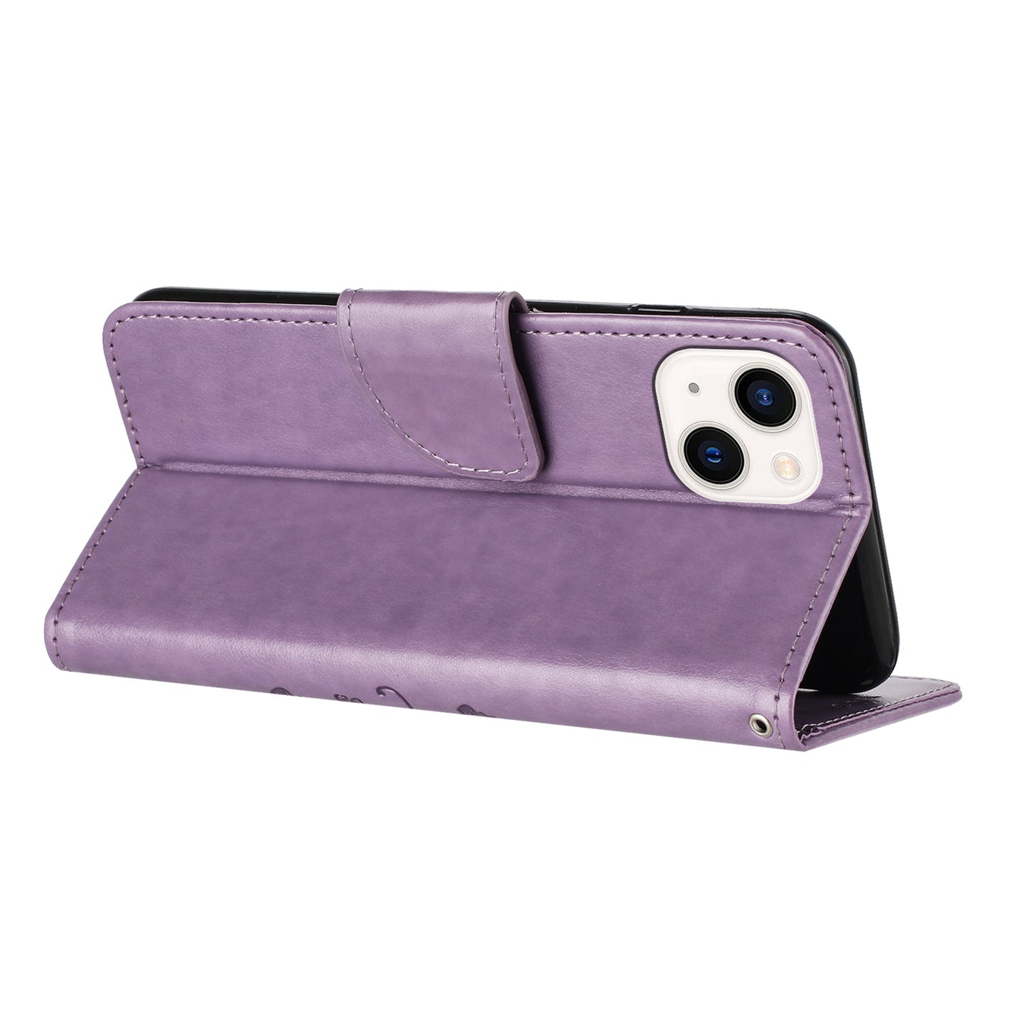 ELECTROPRIME For iPhone 15 Butterfly Flower Pattern Flip Leather Phone Case(Light Purple)