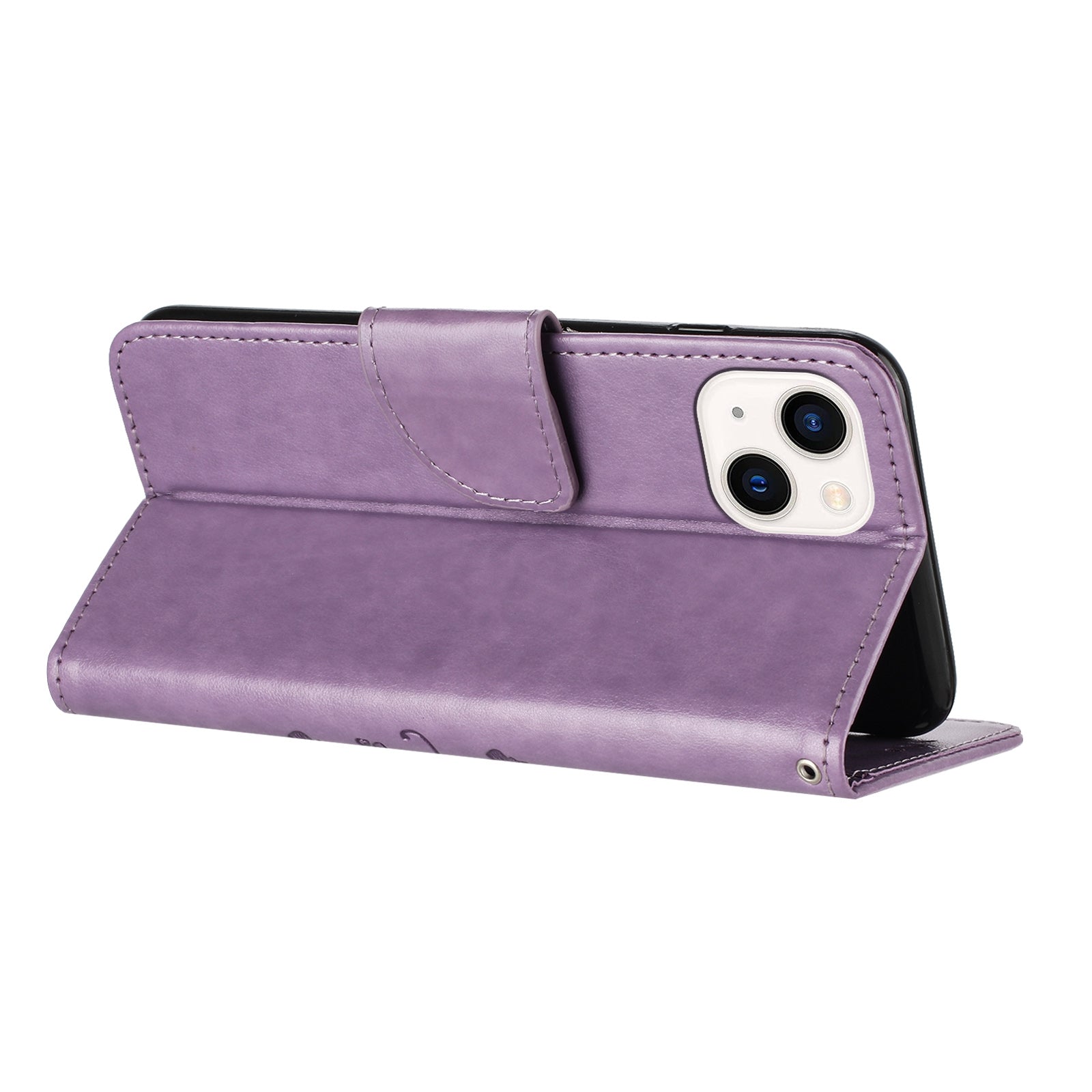 ELECTROPRIME For iPhone 15 Butterfly Flower Pattern Flip Leather Phone Case(Light Purple)