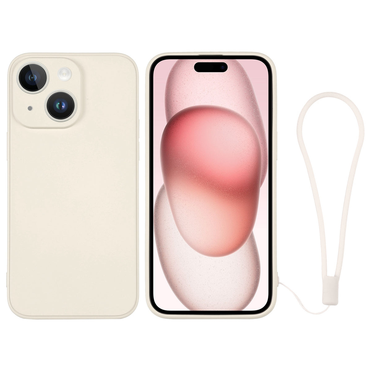 ELECTROPRIME For iPhone 15 Plus Silicone Phone Case with Wrist Strap(White)