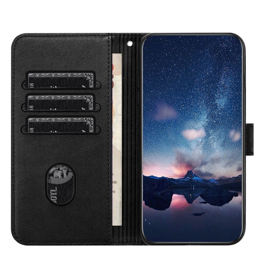 ELECTROPRIME For iPhone 15 Tree Birds Embossed Pattern Leather Phone Case(Black)