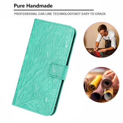 ELECTROPRIME For iPhone 15 Tree Birds Embossed Pattern Leather Phone Case(Green)