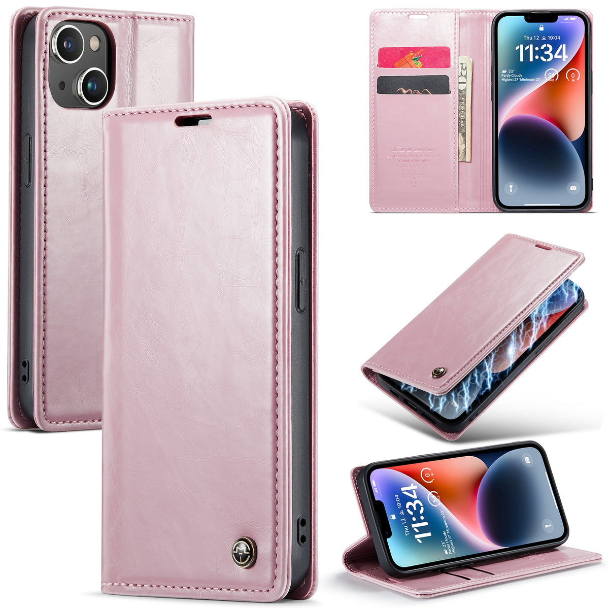 ELECTROPRIME For iPhone 15 Plus CaseMe 003 Crazy Horse Texture Leather Phone Case(Rose Gold)