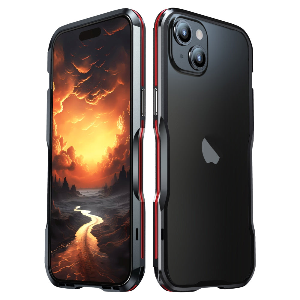 ELECTROPRIME For iPhone 15 Sharp Edge Magnetic Shockproof Metal Frame Phone Case(Black Red)