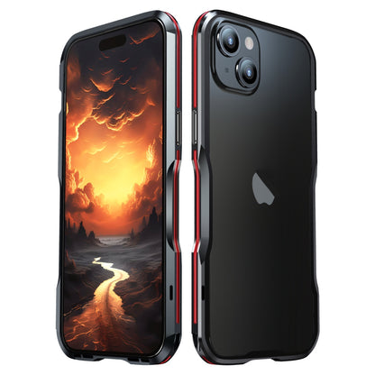 ELECTROPRIME For iPhone 15 Sharp Edge Magnetic Shockproof Metal Frame Phone Case(Black Red)