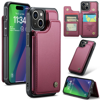 ELECTROPRIME For iPhone 15 Plus CaseMe C22 Card Slots Holder RFID Anti-theft Phone Case(Wine Red)