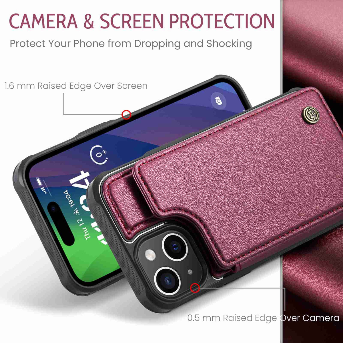ELECTROPRIME For iPhone 15 Plus CaseMe C22 Card Slots Holder RFID Anti-theft Phone Case(Wine Red)
