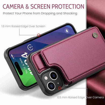 ELECTROPRIME For iPhone 15 Plus CaseMe C22 Card Slots Holder RFID Anti-theft Phone Case(Wine Red)