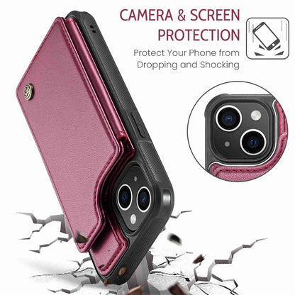 ELECTROPRIME For iPhone 15 Plus CaseMe C22 Card Slots Holder RFID Anti-theft Phone Case(Wine Red)