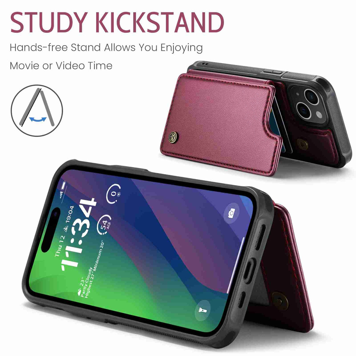 ELECTROPRIME For iPhone 15 Plus CaseMe C22 Card Slots Holder RFID Anti-theft Phone Case(Wine Red)