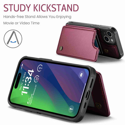 ELECTROPRIME For iPhone 15 Plus CaseMe C22 Card Slots Holder RFID Anti-theft Phone Case(Wine Red)