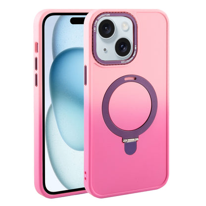 ELECTROPRIME For iPhone 15 Gradient MagSafe Holder Liquid TPU Hybrid PC Phone Case(Pink Red)