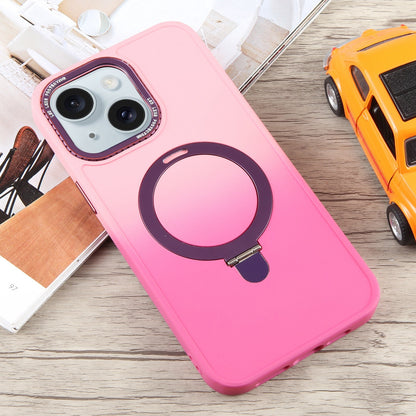 ELECTROPRIME For iPhone 15 Gradient MagSafe Holder Liquid TPU Hybrid PC Phone Case(Pink Red)