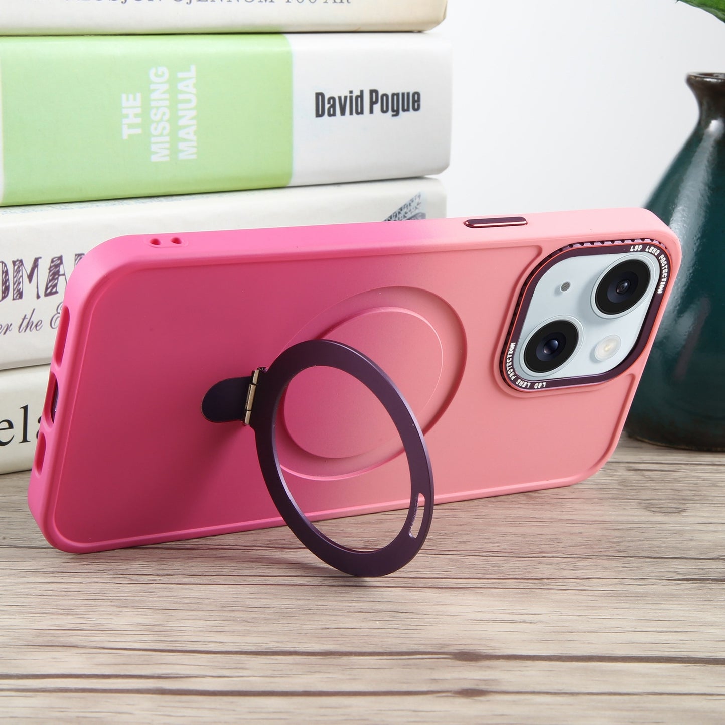 ELECTROPRIME For iPhone 15 Gradient MagSafe Holder Liquid TPU Hybrid PC Phone Case(Pink Red)