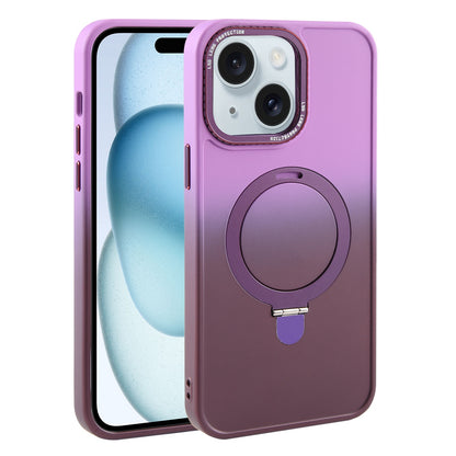 ELECTROPRIME For iPhone 15 Gradient MagSafe Holder Liquid TPU Hybrid PC Phone Case(Purple Wine Red)