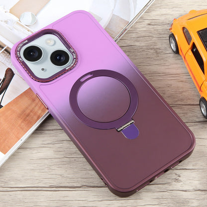 ELECTROPRIME For iPhone 15 Gradient MagSafe Holder Liquid TPU Hybrid PC Phone Case(Purple Wine Red)