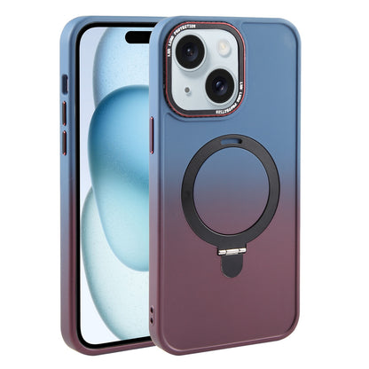 ELECTROPRIME For iPhone 15 Gradient MagSafe Holder Liquid TPU Hybrid PC Phone Case(Blue Wine Red)