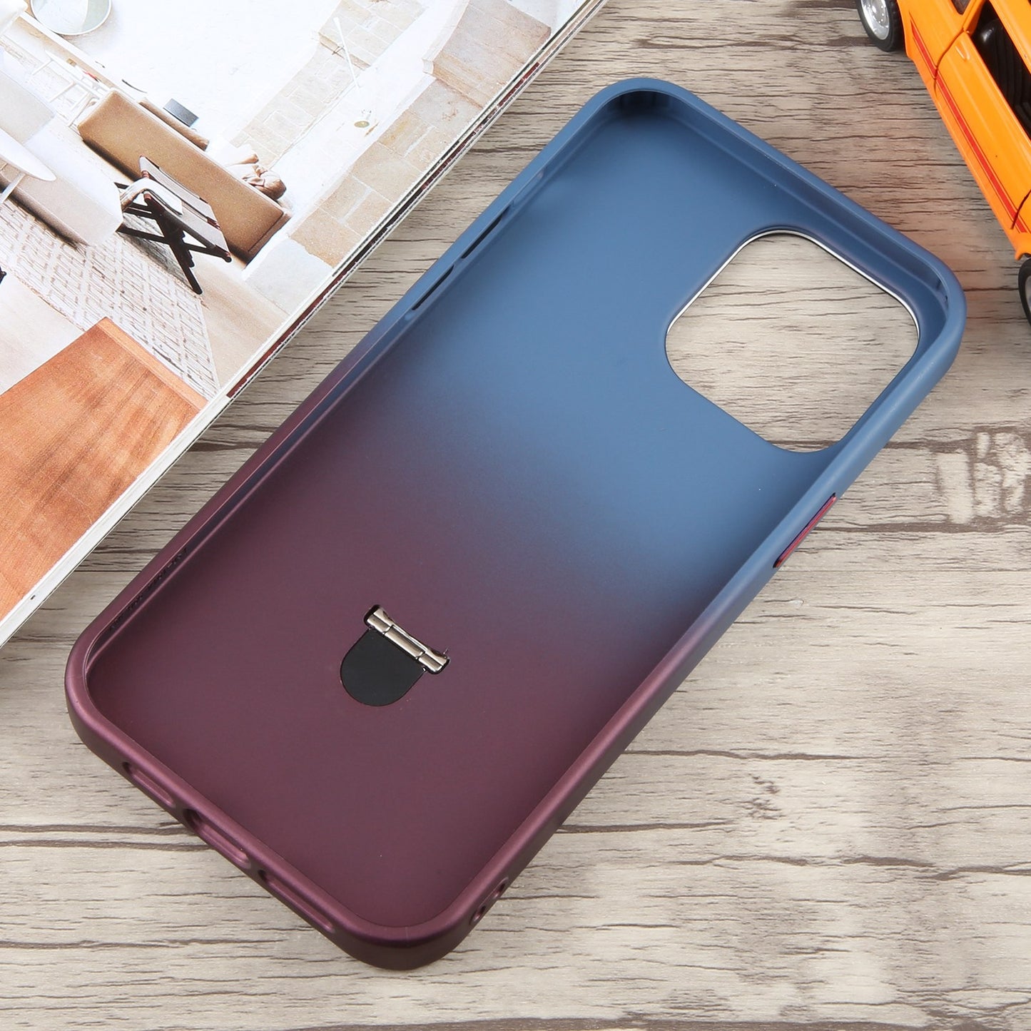 ELECTROPRIME For iPhone 15 Gradient MagSafe Holder Liquid TPU Hybrid PC Phone Case(Blue Wine Red)