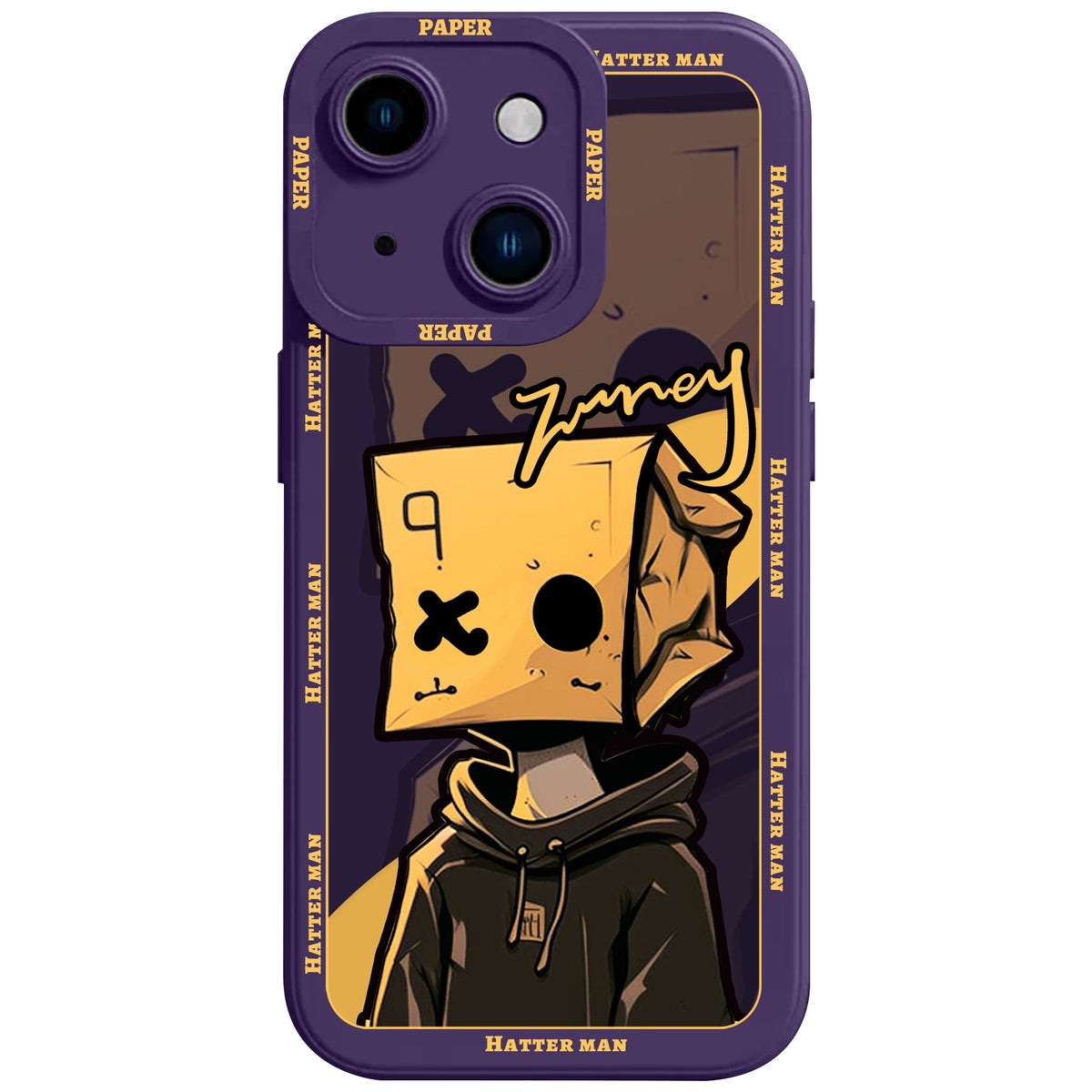 ELECTROPRIME For iPhone 15 Plus Liquid Angel Eyes Paper Bag Man TPU Phone Case(Purple)
