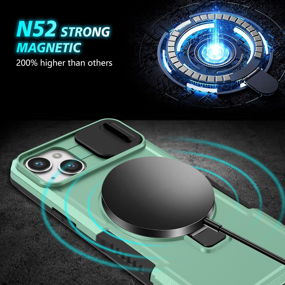 ELECTROPRIME For iPhone 15 Plus Sliding Camshield Magsafe Holder TPU Hybrid PC Phone Case(Light Blue)