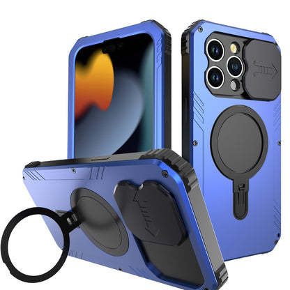 ELECTROPRIME For iPhone 15 Camera Shield MagSafe Holder Life Waterproof Phone Case(Blue)