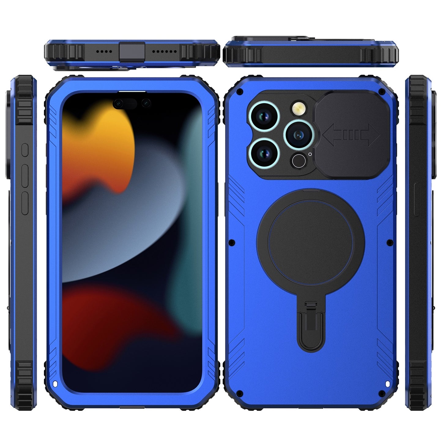 ELECTROPRIME For iPhone 15 Camera Shield MagSafe Holder Life Waterproof Phone Case(Blue)