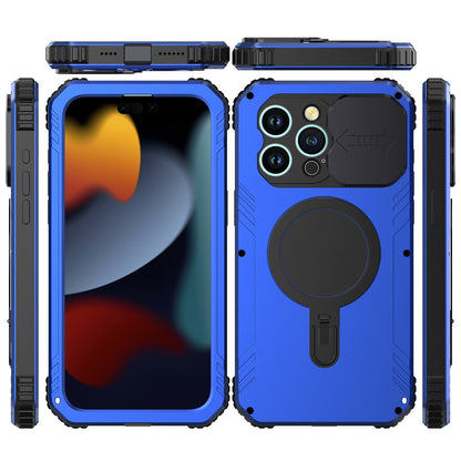 ELECTROPRIME For iPhone 15 Camera Shield MagSafe Holder Life Waterproof Phone Case(Blue)
