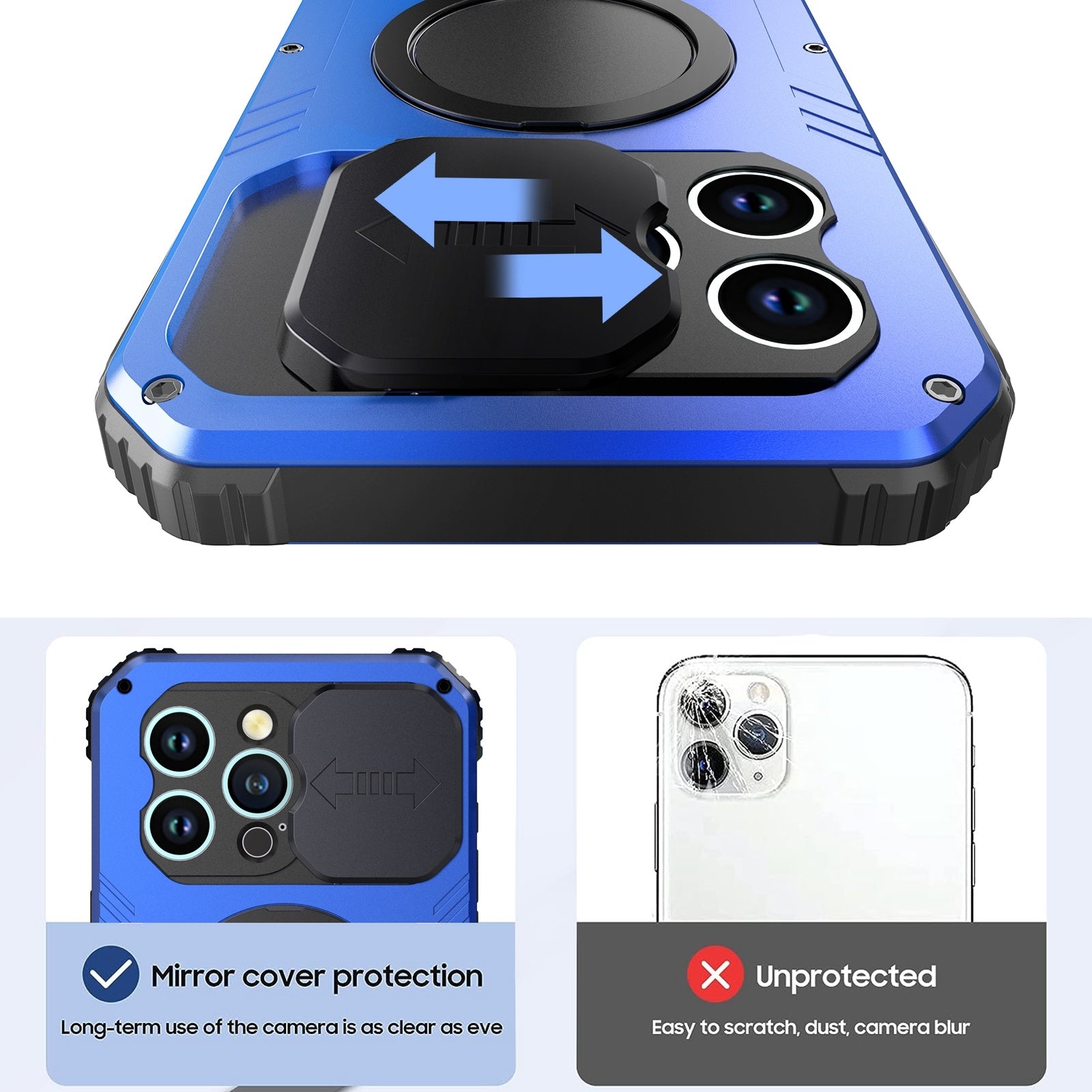 ELECTROPRIME For iPhone 15 Camera Shield MagSafe Holder Life Waterproof Phone Case(Blue)