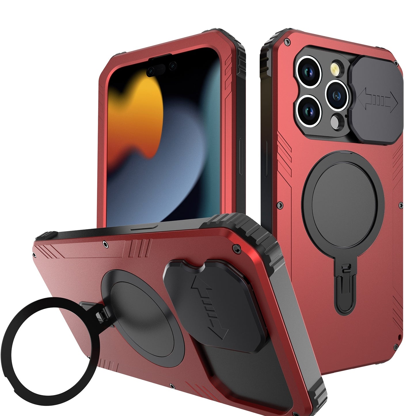 ELECTROPRIME For iPhone 15 Camera Shield MagSafe Holder Life Waterproof Phone Case(Red)