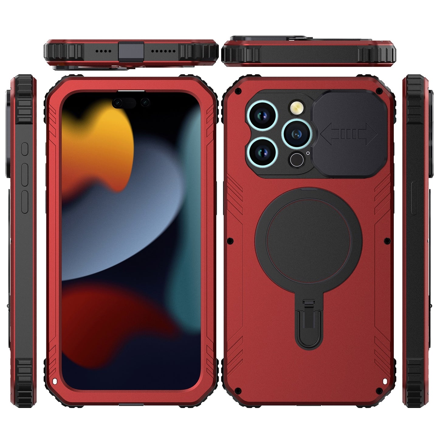 ELECTROPRIME For iPhone 15 Camera Shield MagSafe Holder Life Waterproof Phone Case(Red)