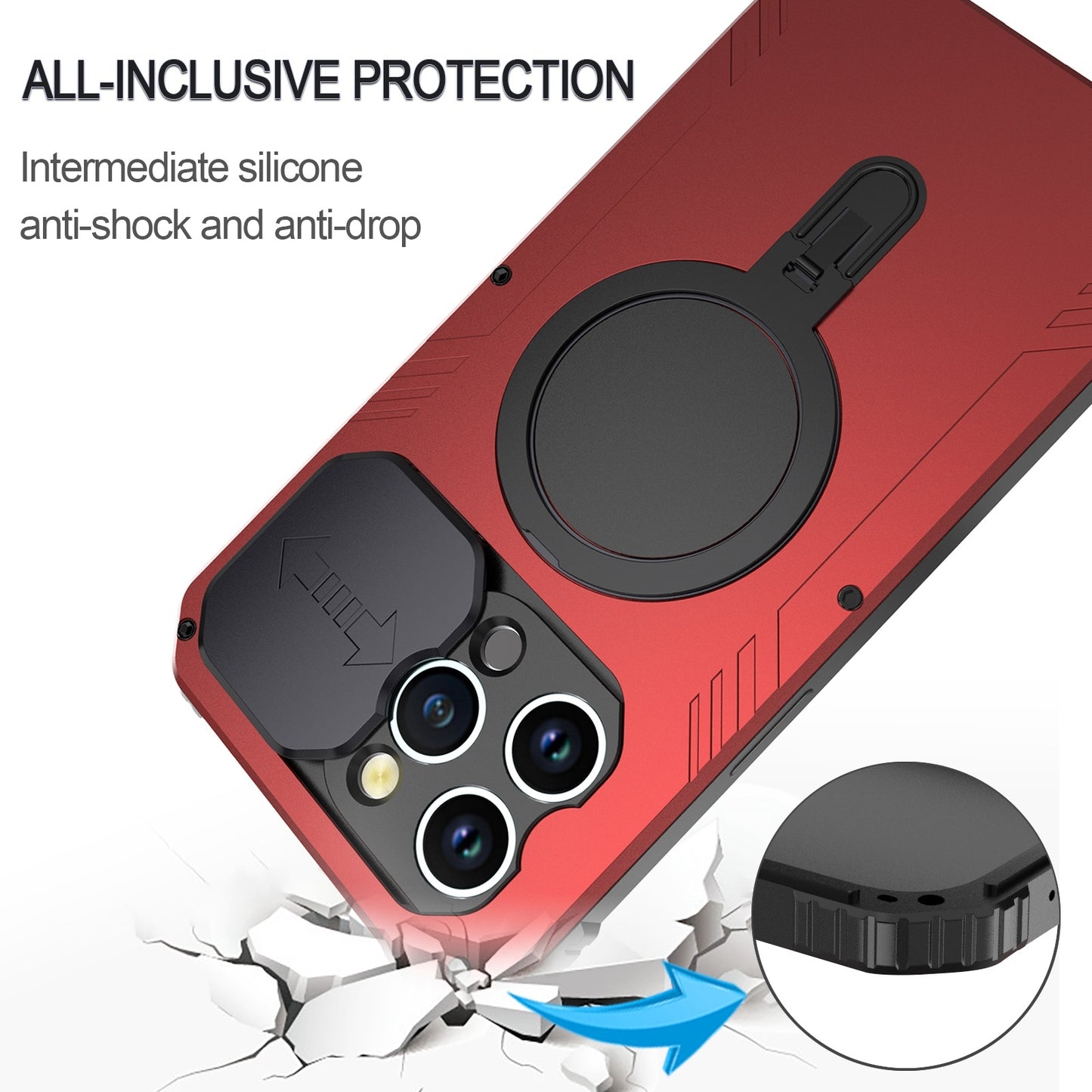 ELECTROPRIME For iPhone 15 Camera Shield MagSafe Holder Life Waterproof Phone Case(Red)