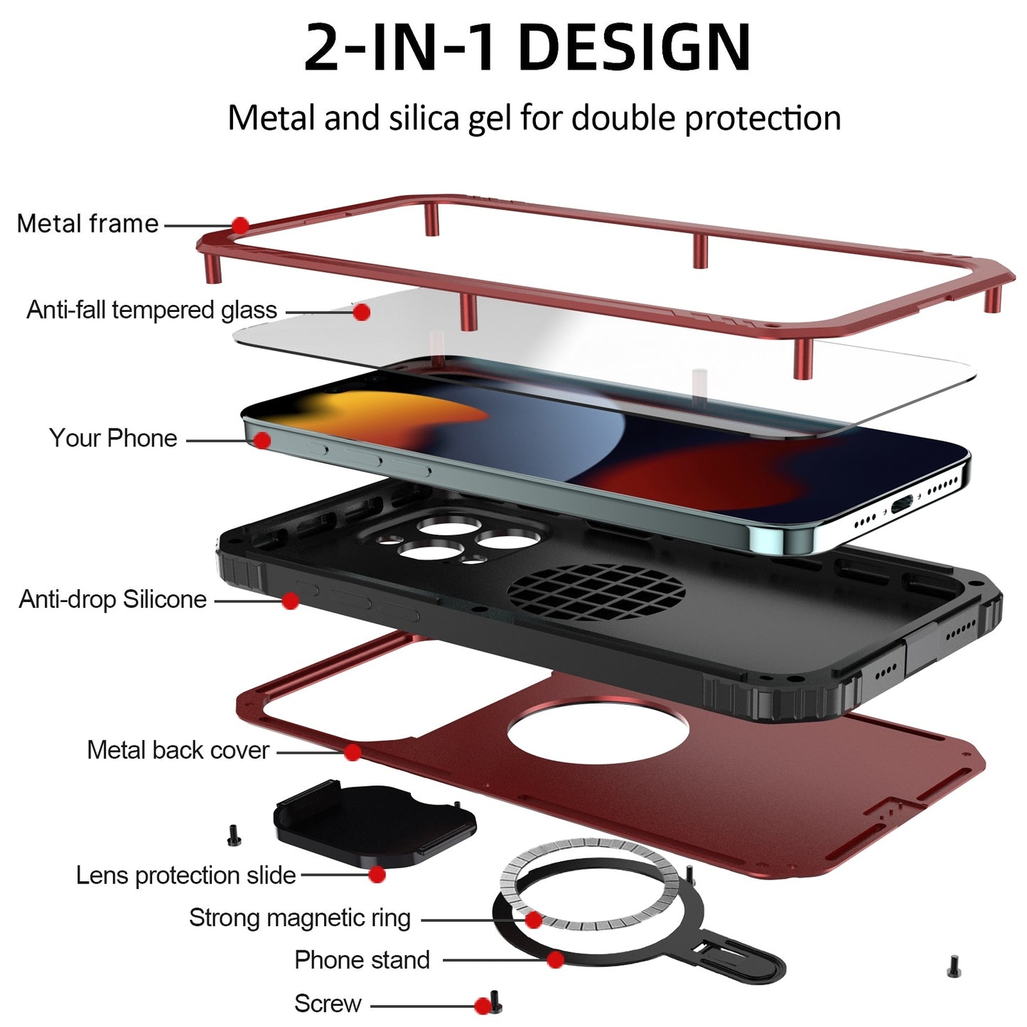 ELECTROPRIME For iPhone 15 Camera Shield MagSafe Holder Life Waterproof Phone Case(Red)