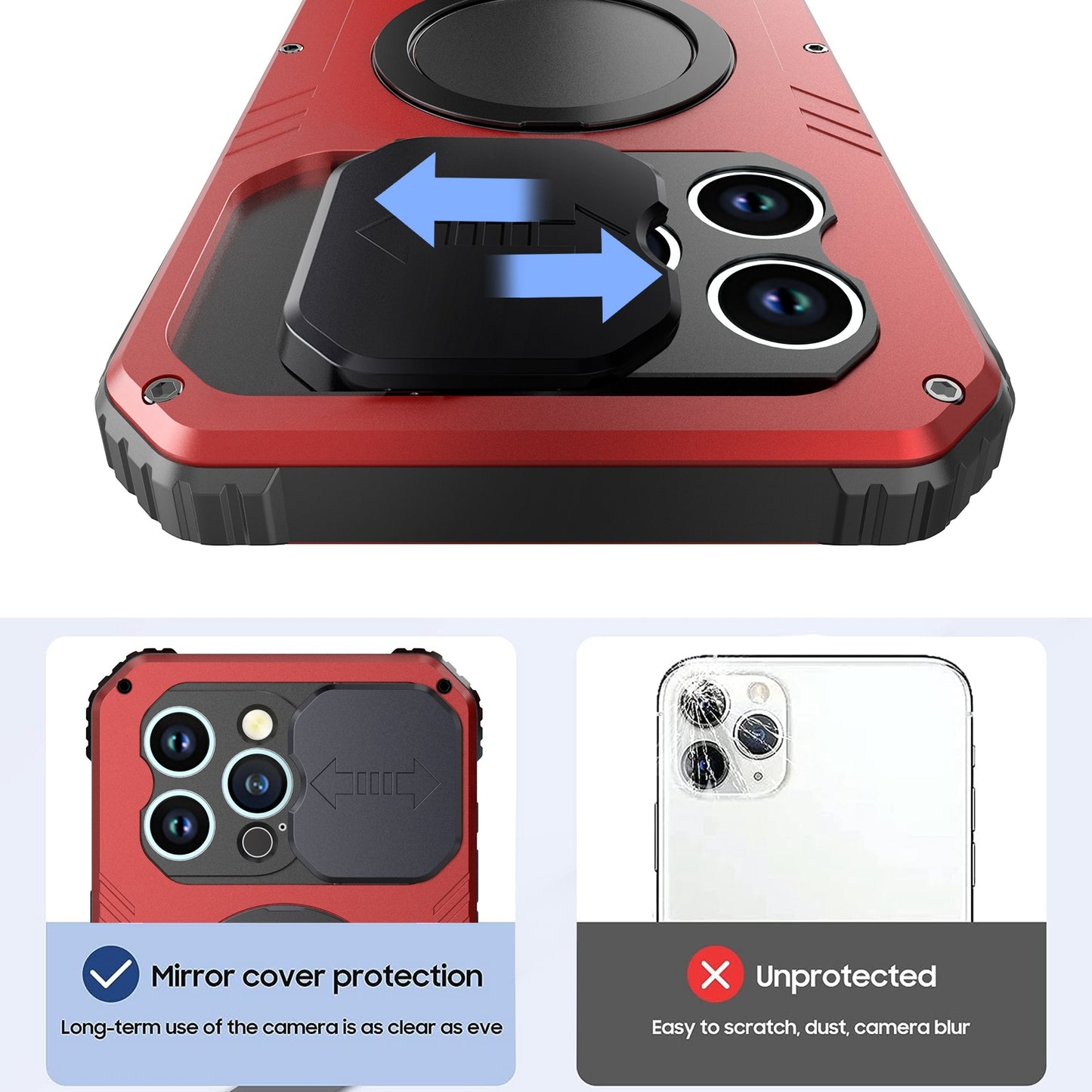 ELECTROPRIME For iPhone 15 Camera Shield MagSafe Holder Life Waterproof Phone Case(Red)