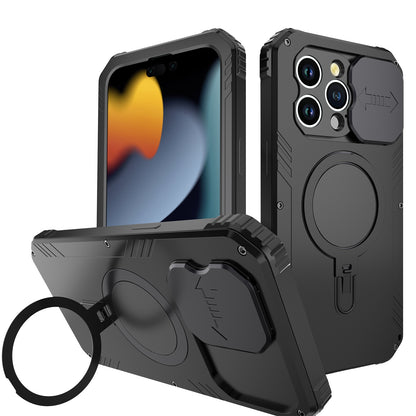 ELECTROPRIME For iPhone 15 Camera Shield MagSafe Holder Life Waterproof Phone Case(Black)