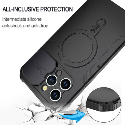ELECTROPRIME For iPhone 15 Camera Shield MagSafe Holder Life Waterproof Phone Case(Black)